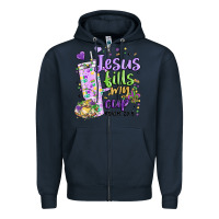 Navy mardi gras jesus fills my cup Zipper Hoodie - MaliasSmallBusiness
