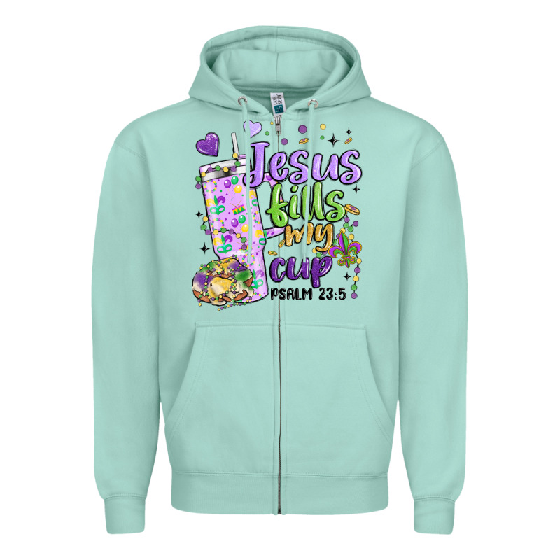 Mardi Gras Jesus Fills My Cup Zipper Hoodie by MaliasSmallBusiness | Teevron