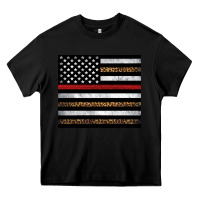 Black thin red line American flag leopard Heavy Core Tee - Artiststas