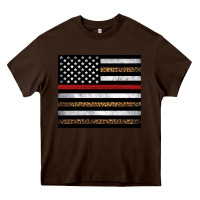 Chocolate Brown thin red line American flag leopard Heavy Core Tee - Artiststas