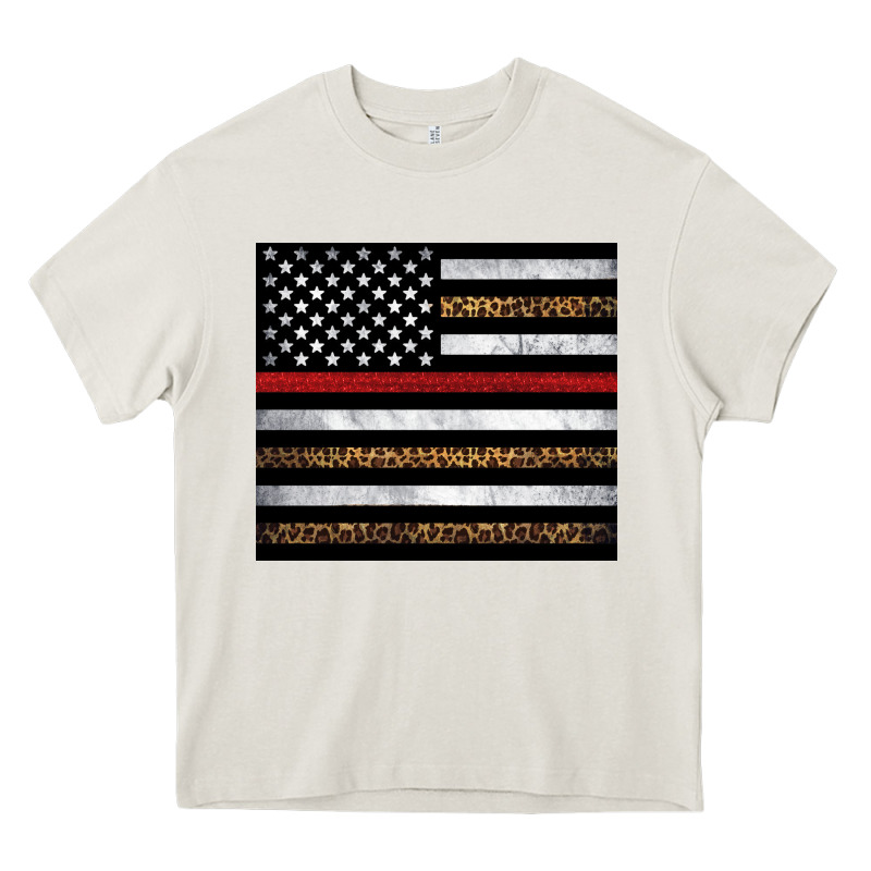 Thin Red Line American Flag Leopard Heavy Core Tee by Artiststas | Teevron