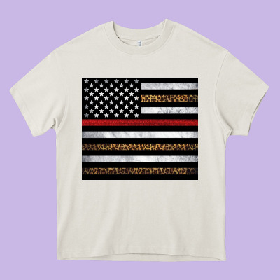 Thin Red Line American Flag Leopard Heavy Core Tee Designed By Artiststas