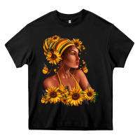 Black Afro American woman sunflowers Heavy Core Tee - RanaPortraitStore
