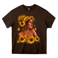 Chocolate Brown Afro American woman sunflowers Heavy Core Tee - RanaPortraitStore