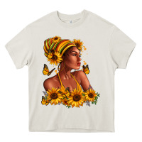 Cream Afro American woman sunflowers Heavy Core Tee - RanaPortraitStore