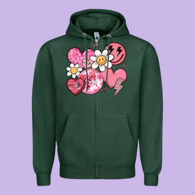 Retro Valentines Day Zipper Hoodie Designed By Maliassmallbusiness