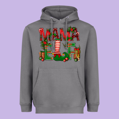 Christmas Mama Elf Heavyweight Hoodie Designed By Bundleandbundleshop