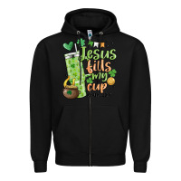 Black st. patricks day jesus fills my cup Zipper Hoodie - MaliasSmallBusiness