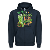 Navy st. patricks day jesus fills my cup Zipper Hoodie - MaliasSmallBusiness