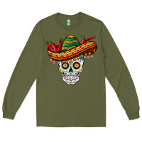 Army Green cinco de mayo sombrero skull Long Sleeve Tee - BarkalooDesign