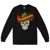 Black cinco de mayo sombrero skull Long Sleeve Tee - BarkalooDesign