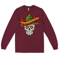 Burgundy cinco de mayo sombrero skull Long Sleeve Tee - BarkalooDesign