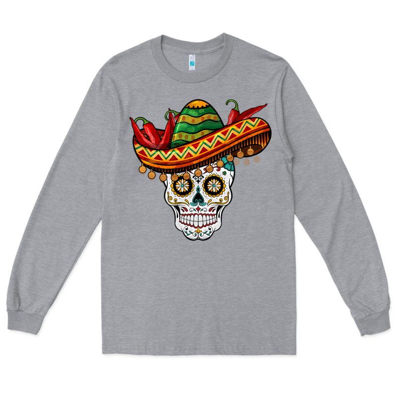 Cinco De Mayo Sombrero Skull Long Sleeve Tee by BarkalooDesign | Teevron