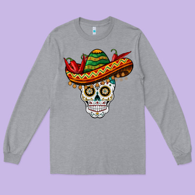 Cinco De Mayo Sombrero Skull Long Sleeve Tee Designed By Barkaloodesign