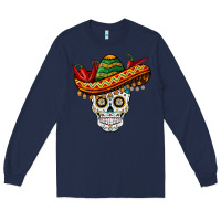 Navy cinco de mayo sombrero skull Long Sleeve Tee - BarkalooDesign
