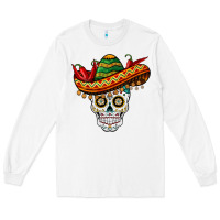 White cinco de mayo sombrero skull Long Sleeve Tee - BarkalooDesign