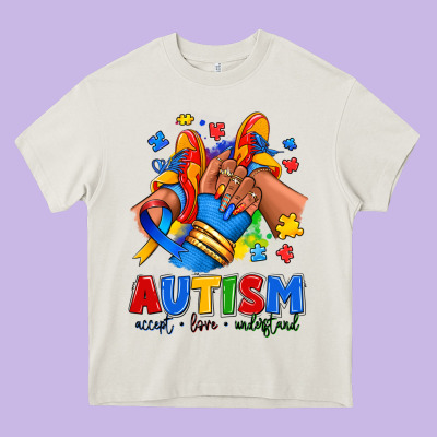 Heavy Core Tee Autism accept love understand afro girl sneakers