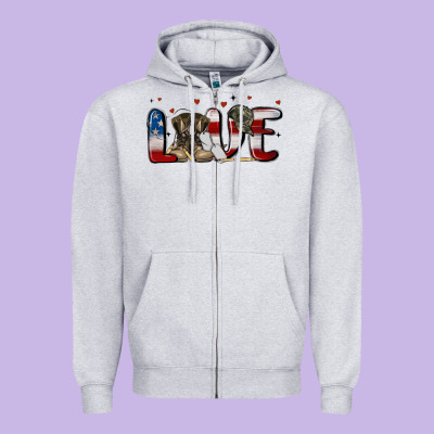 Love Army Zipper Hoodie Designed By Maliassmallbusiness