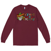 Burgundy cinco de mayo skull Long Sleeve Tee - BarkalooDesign