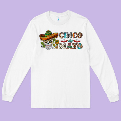 Cinco De Mayo Skull Long Sleeve Tee Designed By Barkaloodesign