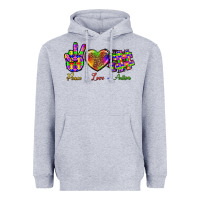 Heather Grey Peace Love Autism Heavyweight Hoodie - BundleAndBundleShop