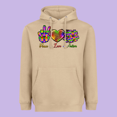 Peace Love Autism Heavyweight Hoodie Designed By Bundleandbundleshop