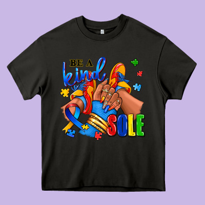 Heavy Core Tee Be a kind sole Autism afro girl sneakers
