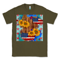 Army Green usa map with sunflowers and leopard seamless pattern Classic Tee - BundleAndBundleShop
