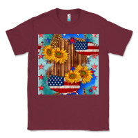 Burgundy usa map with sunflowers and leopard seamless pattern Classic Tee - BundleAndBundleShop