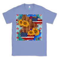 Colony Blue usa map with sunflowers and leopard seamless pattern Classic Tee - BundleAndBundleShop