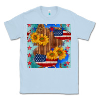 Dusty Blue usa map with sunflowers and leopard seamless pattern Classic Tee - BundleAndBundleShop