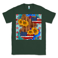 Sports Green usa map with sunflowers and leopard seamless pattern Classic Tee - BundleAndBundleShop