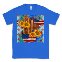 True Royal usa map with sunflowers and leopard seamless pattern Classic Tee - BundleAndBundleShop