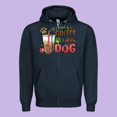 All I Need Is Coffee And My Dog Zipper Hoodie Designed By Maliassmallbusiness