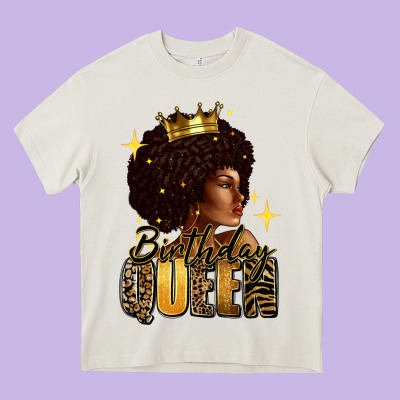 Heavy Core Tee Birthday queen afro girl