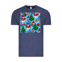 Vintage Denim christmas trees and snow seamless pattern Vintage Tee - BundleAndBundleShop