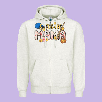 Softball Mama Zipper Hoodie Designed By Maliassmallbusiness