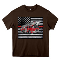 Chocolate Brown thin red line American flag fire truck Heavy Core Tee - Artiststas