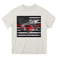 Cream thin red line American flag fire truck Heavy Core Tee - Artiststas