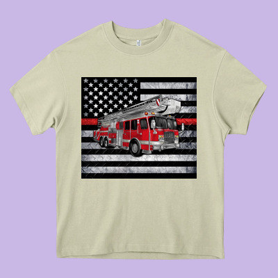 Thin Red Line American Flag Fire Truck Heavy Core Tee Designed By Artiststas