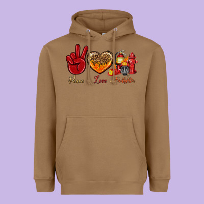 Peace Love Firefighter Heavyweight Hoodie Designed By Bundleandbundleshop