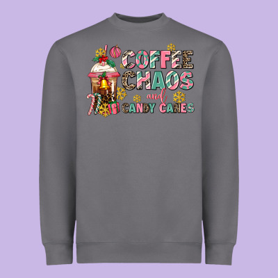 Coffee Chaos And Candy Canes Heavyweight Sweatshirt Designed By Adodesignshop