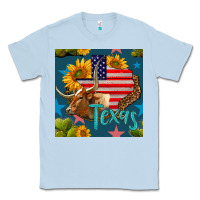 Dusty Blue 4th of july texas map with cow seamless pattern Classic Tee - BundleAndBundleShop