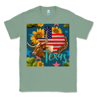 Sage 4th of july texas map with cow seamless pattern Classic Tee - BundleAndBundleShop