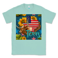 Seafoam 4th of july texas map with cow seamless pattern Classic Tee - BundleAndBundleShop