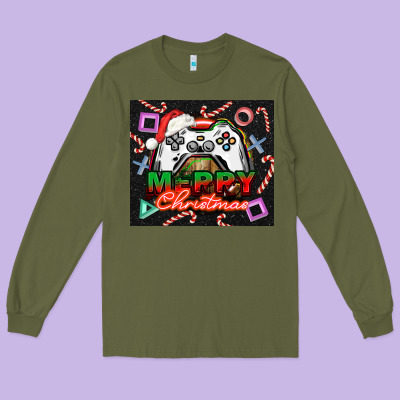 Gamer Merry Christmas Long Sleeve Tee Designed By Nancycooperartshop