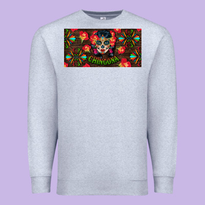 Chingona Sugar Skull License Plate Premium Sweatshirt Designed By Bundleandbundleshop