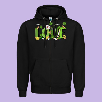 St Patricks Love Nurse Zipper Hoodie Designed By Maliassmallbusiness