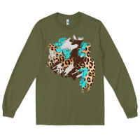 Army Green cowhide leopard turquoise patch Long Sleeve Tee - AdoDesignShop