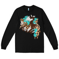 Black cowhide leopard turquoise patch Long Sleeve Tee - AdoDesignShop
